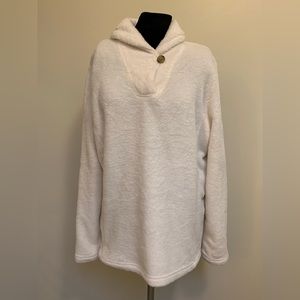 Lands End Ivory Shawl Soft Shaggy Teddy Bear Fleece Puullover Top